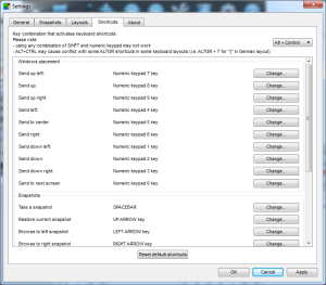 Keyboard shortcuts settings