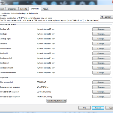 Keyboard shortcuts settings