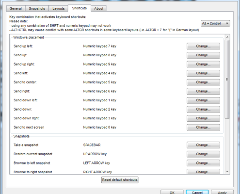Keyboard shortcuts settings